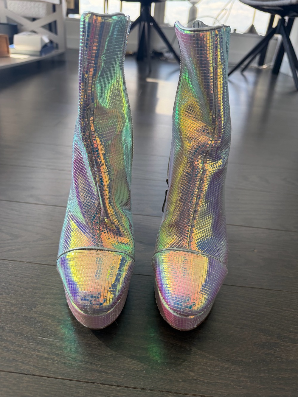 Alexandre Birman Iridescent Holographic Ankle Boots